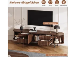 Móvel De Tv*Merax Móvel de TV oval com listras verticais - 180 x 40 x 45 cm - com 4 gavetas + 2 portas de correr - MDF - nogueira escura Castanho