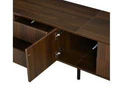 Móvel De Tv*Merax Móvel de TV oval com listras verticais - 180 x 40 x 45 cm - com 4 gavetas + 2 portas de correr - MDF - nogueira escura Castanho