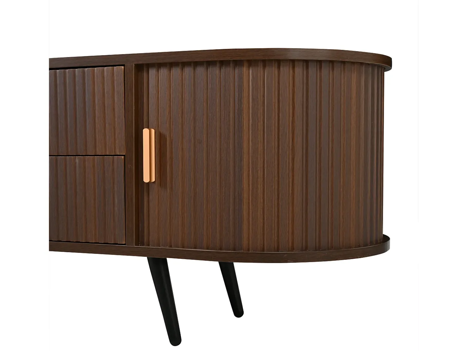 Móvel De Tv*Merax Móvel de TV oval com listras verticais - 180 x 40 x 45 cm - com 4 gavetas + 2 portas de correr - MDF - nogueira escura Castanho