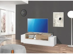 Móvel De Tv*Dmora Móvel de TV Pablo, Aparador baixo de sala, Base de móvel de televisão, 100% Fabricado na Itália, 160x45h51 cm, brilhante e Bordo Branco