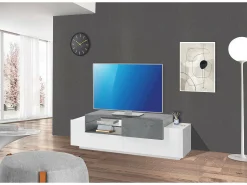 Móvel De Tv|Dmora Móvel de TV Pablo, Aparador baixo de sala, Base de móvel de televisão, 100% Fabricado na Itália, 160x45h51 cm, brilhante e ardósia Branco