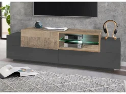 Dmora Móvel de TV Pablo, Aparador baixo da sala, base de móvel de TV, 100% Fabricado na Itália, 160x45h51 cm, Antracite e Bordo^ Móvel De Tv