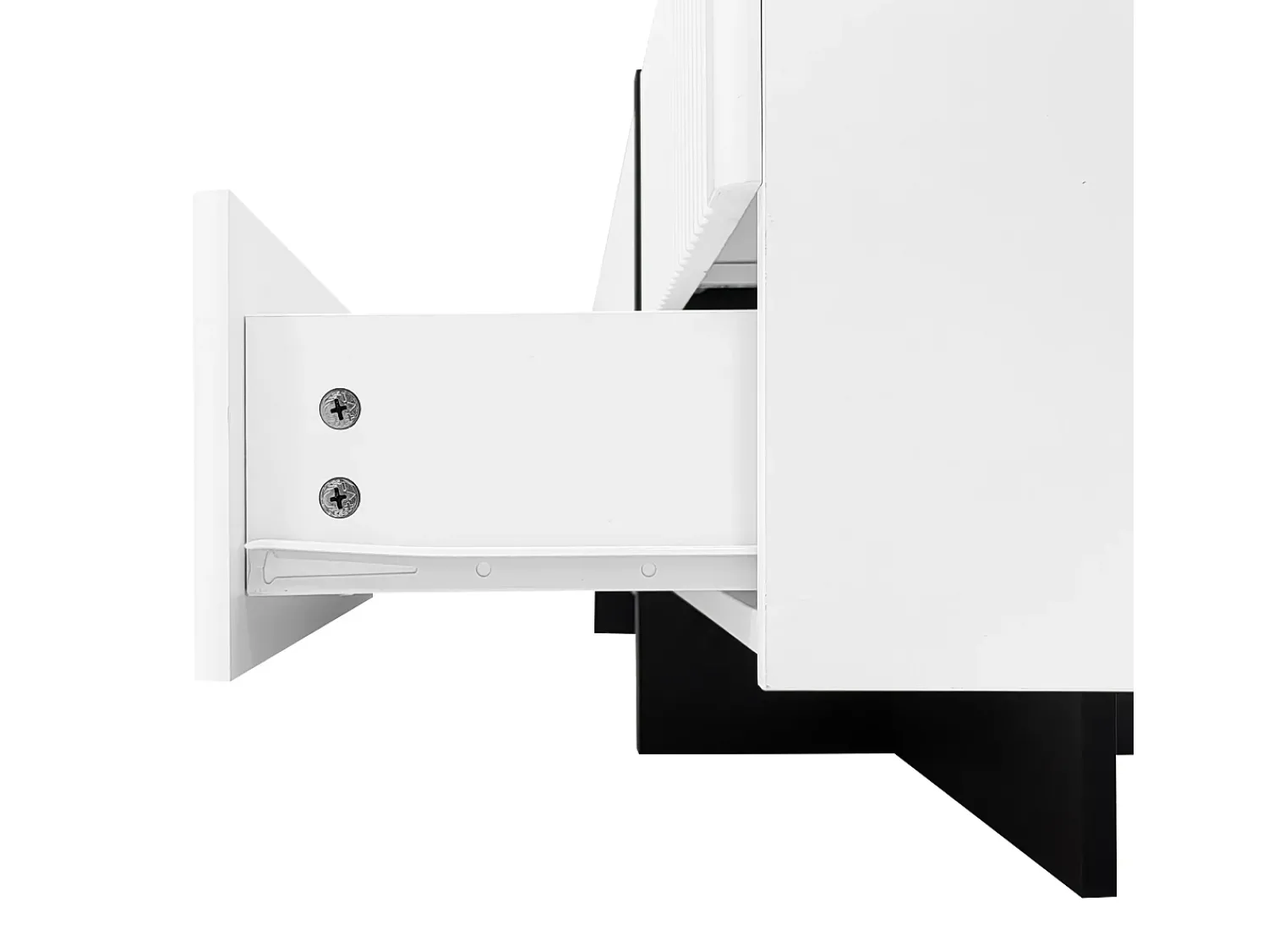 New Móvel de TV, Painel de baixo com pernas em blocos de cores em brilhante e preto, com portas e gavetas Branco
