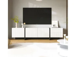New Móvel de TV, Painel de baixo com pernas em blocos de cores em brilhante e preto, com portas e gavetas Branco
