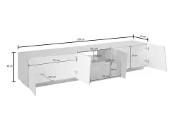 Móvel De Tv*Dmora Móvel de TV Paul, Aparador baixo de sala, Base de móvel de televisão, 100% Fabricado na Itália, 220x43h46 cm, brilhante, com luz LED Branco