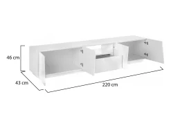 Móvel De Tv*Dmora Móvel de TV Paul, Aparador baixo de sala, Base de móvel de televisão, 100% Fabricado na Itália, 220x43h46 cm, brilhante, com luz LED Branco