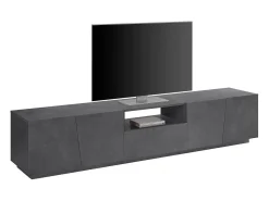 Móvel De Tv|Dmora Móvel de TV Paul, Aparador baixo de sala, Base de móvel de televisão, 100% Fabricado na Itália, 220x43h46 cm, Ardósia, com luz LED Cinzento
