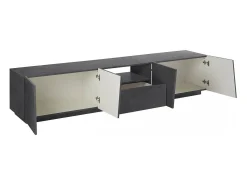 Móvel De Tv|Dmora Móvel de TV Paul, Aparador baixo de sala, Base de móvel de televisão, 100% Fabricado na Itália, 220x43h46 cm, Ardósia, com luz LED Cinzento