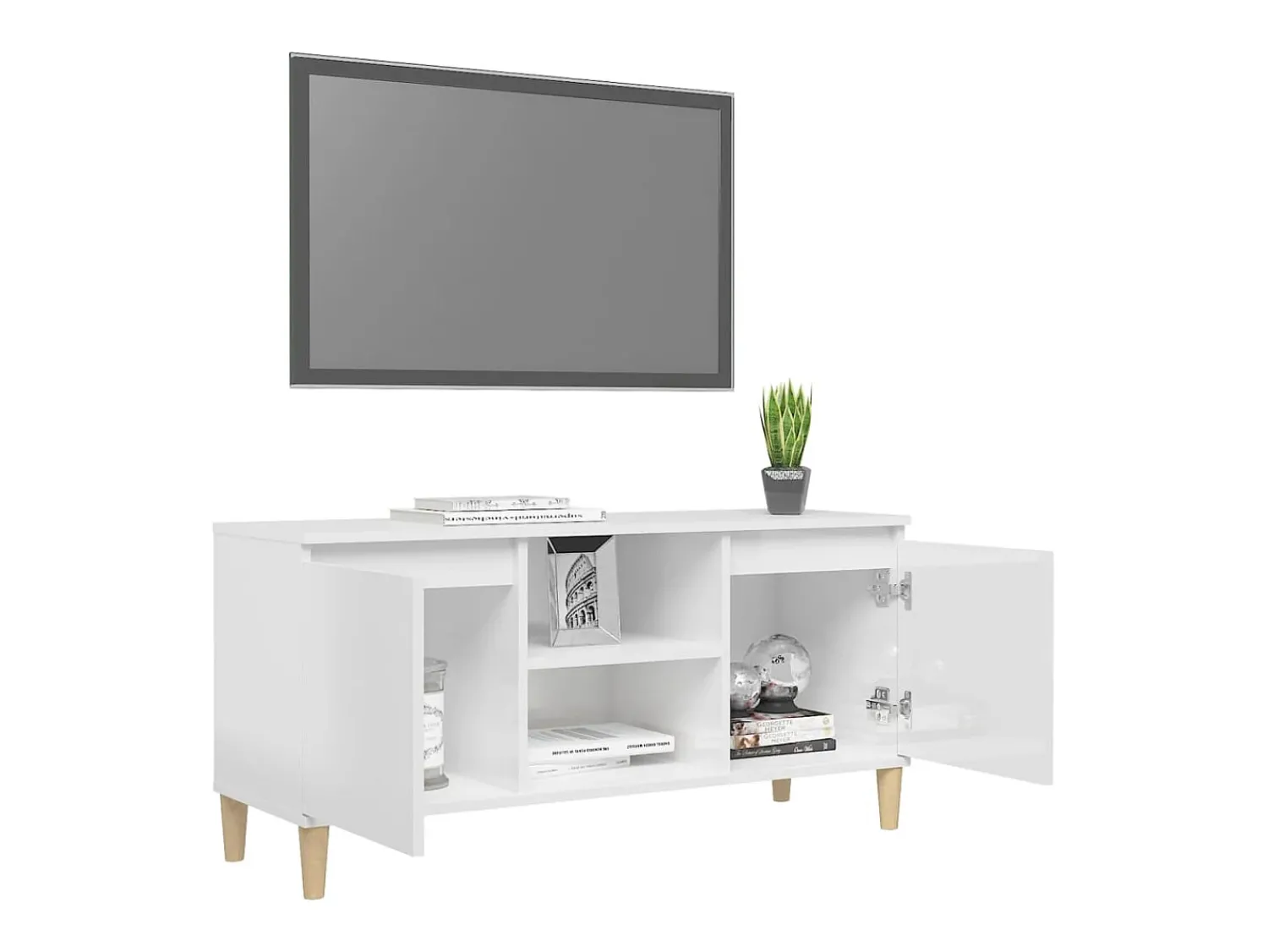 Móvel De Tv| Móvel de TV pernas de madeira 103,5x35x50 cm brilhante PT498949 Branco