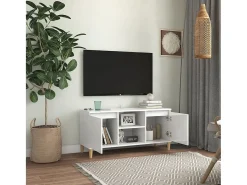 Móvel De Tv| Móvel de TV pernas de madeira 103,5x35x50 cm brilhante PT498949 Branco