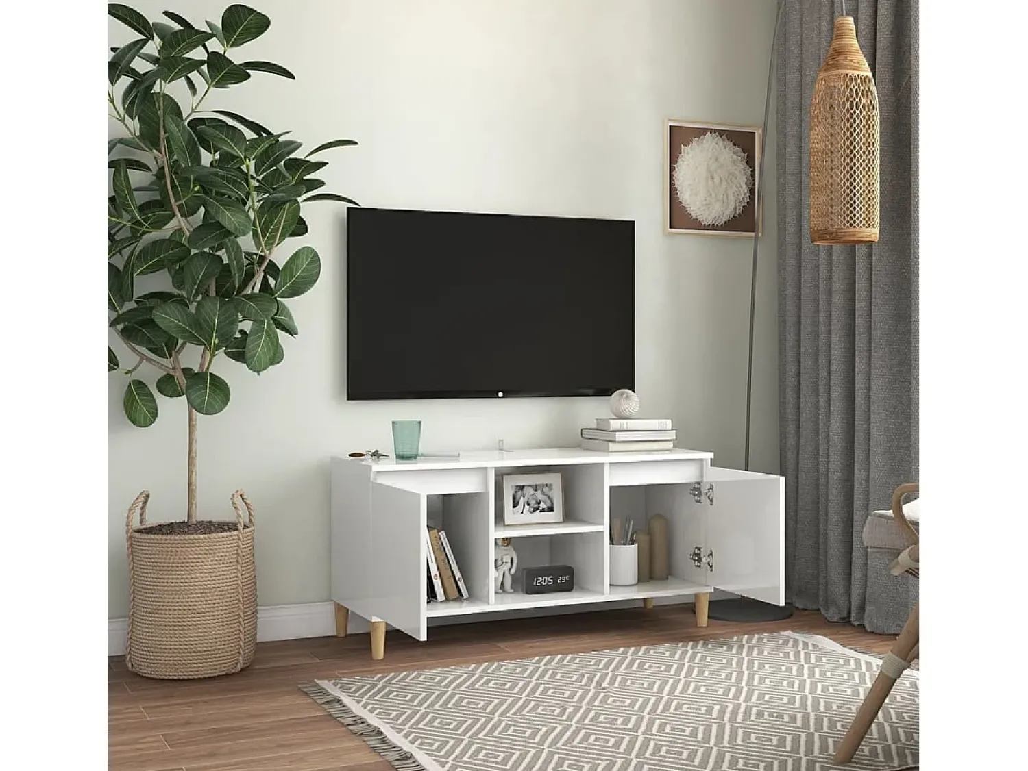 Móvel De Tv| Móvel de TV pernas de madeira 103,5x35x50 cm brilhante PT498949 Branco