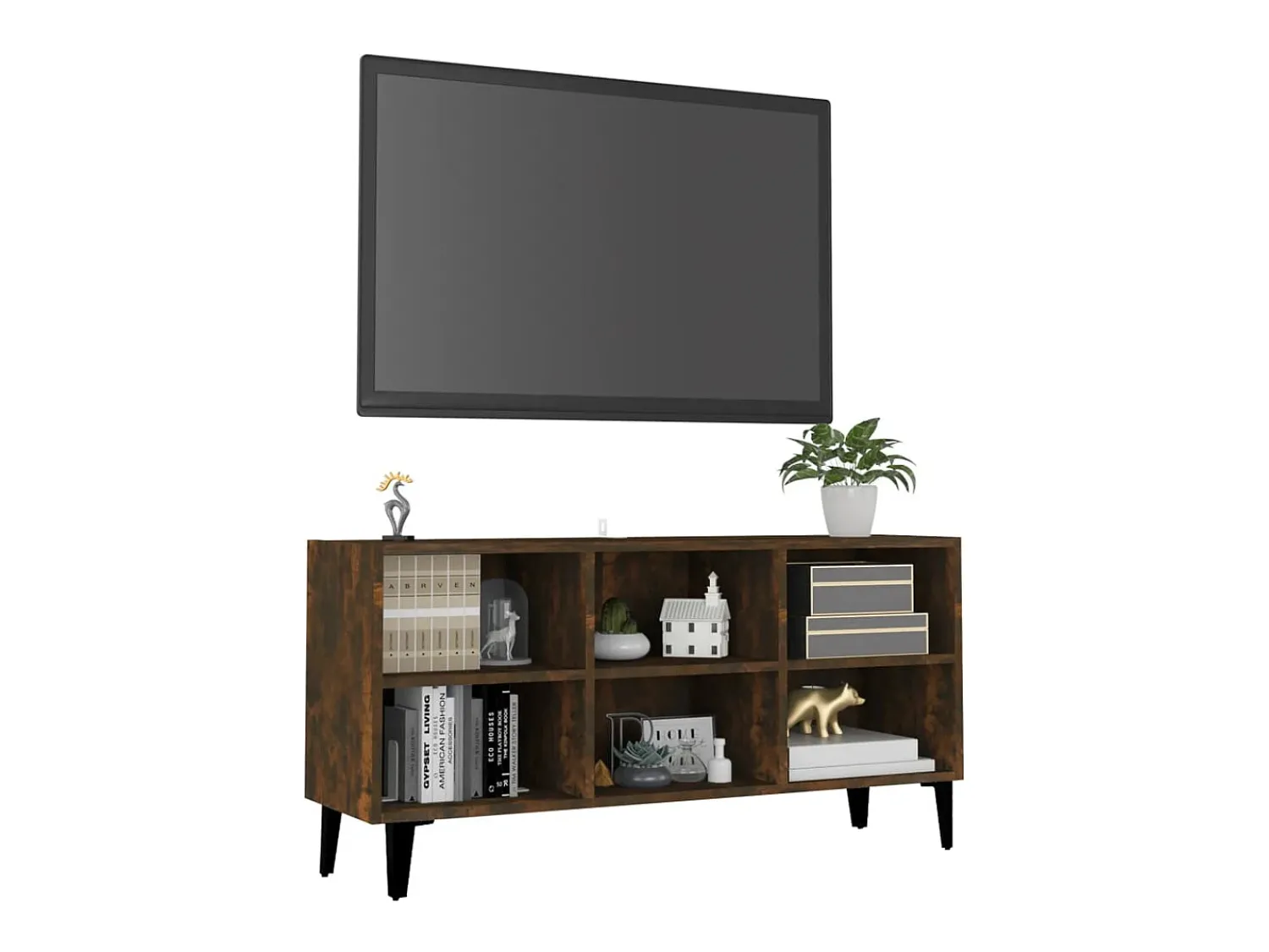 Móvel de TV pernas em metal 103,5x30x50cm cor carvalho fumado PT355472^ Móvel De Tv