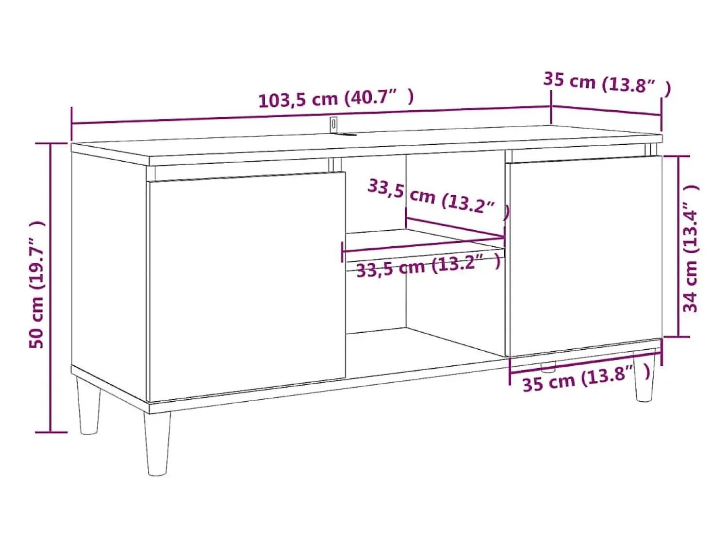 Móvel De Tv*vidaxl Móvel de TV pernas madeira maciça 103,5x35x50cm carvalho fumado Castanho