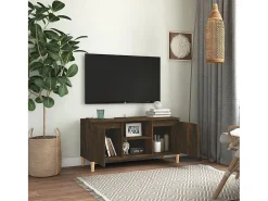 Móvel De Tv*vidaxl Móvel de TV pernas madeira maciça 103,5x35x50cm carvalho fumado Castanho