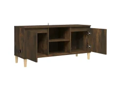Móvel De Tv| Móvel de TV pernas madeira maciça 103,5x35x50cm carvalho fumado PT337558 Castanho