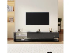 Móvel De Tv* Móvel de TV com gavetas, aparador de TV com iluminação LED e prateleiras de vidro, rack para TV para sala de estar. Preto