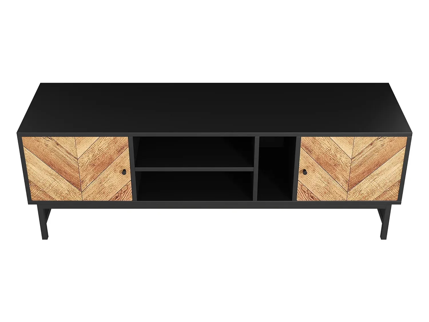 Móvel De Tv*Hauss Spole Móvel de TV e natural com 2 portas, pés em metal, portas com efeito de madeira, 150 x 38 x 55 cm Preto