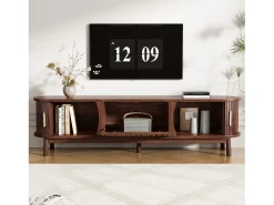 Móvel De Tv* Móvel de TV retrô - Armário baixo com porta de correr e porta de abrir - 3 compartimentos - Marrom Natural escuro