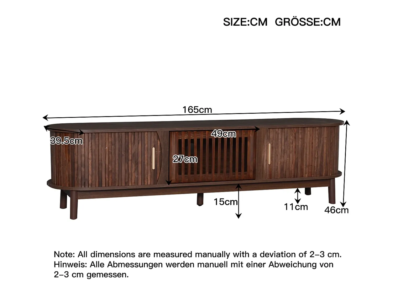 Móvel De Tv* Móvel de TV retrô - Armário baixo com porta de correr e porta de abrir - 3 compartimentos - Marrom Natural escuro