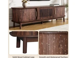 Móvel De Tv* Móvel de TV retrô - Armário baixo com porta de correr e porta de abrir - 3 compartimentos - Marrom Natural escuro