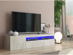 Móvel De Tv|Dmora Móvel de TV Roberto, Aparador baixo de sala com 2 portas, Base de móvel de televisão, 100% Fabricado na Itália, 150x40h37 cm, Cimento, com luz LED Cinzento