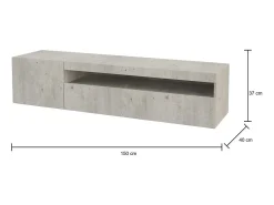 Clearance Dmora Móvel de TV Roberto, Aparador baixo de sala com 2 portas, Base de móvel de televisão, 100% Fabricado na Itália, 150x40h37 cm, Cimento Cinzento