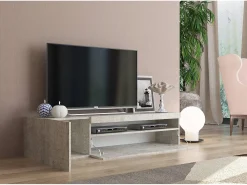 Clearance Dmora Móvel de TV Roberto, Aparador baixo de sala com 2 portas, Base de móvel de televisão, 100% Fabricado na Itália, 150x40h37 cm, Cimento Cinzento