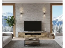 Dmora Móvel de TV Salvatore, Aparador baixo de sala com 3 portas, Base de móvel de televisão, 100% Fabricado na Itália, 200x40h37 cm, Ardósia e Bordo, com luz LED^ Móvel De Tv