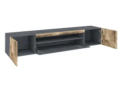 Dmora Móvel de TV Salvatore, Aparador baixo de sala com 3 portas, Base de móvel de televisão, 100% Fabricado na Itália, 200x40h37 cm, Ardósia e Bordo, com luz LED^ Móvel De Tv