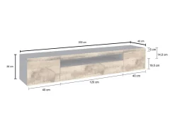 Móvel De Tv|Dmora Móvel de TV Salvatore, Aparador baixo de sala com 3 portas, Base de móvel de televisão, 100% Fabricado na Itália, 200x40h37 cm, Ardósia e Bordo Castanho