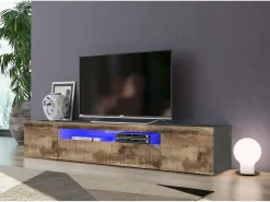 Móvel De Tv|Dmora Móvel de TV Salvatore, Aparador baixo de sala com 3 portas, Base de móvel de televisão, 100% Fabricado na Itália, 200x40h37 cm, Ardósia e Bordo Castanho