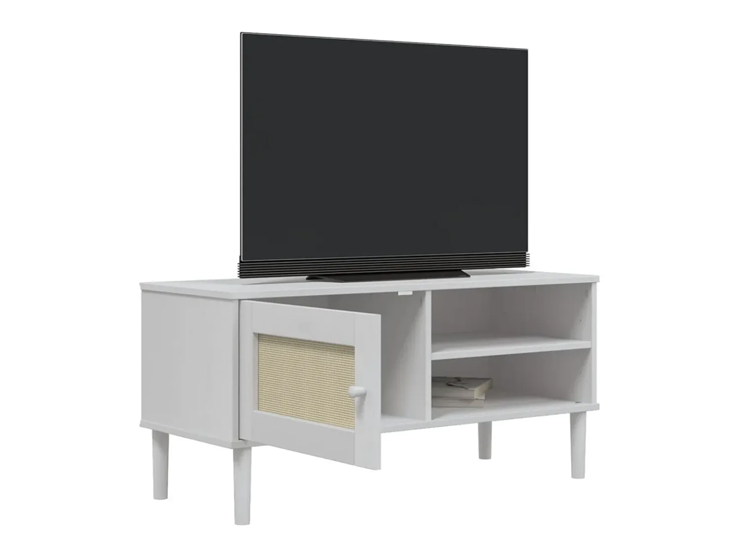 Móvel De Tv* Móvel de TV SENJA aspeto vime 106x40x49 cm pinho maciço PT532514 Branco