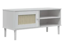 Móvel De Tv* Móvel de TV SENJA aspeto vime 106x40x49 cm pinho maciço PT532514 Branco
