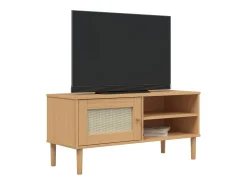 Best Móvel de TV SENJA aspeto vime 106x40x49cm pinho maciço PT403013 Castanho