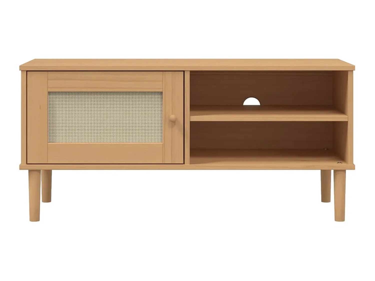 Best Móvel de TV SENJA aspeto vime 106x40x49cm pinho maciço PT403013 Castanho