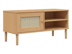 Best Móvel de TV SENJA aspeto vime 106x40x49cm pinho maciço PT403013 Castanho