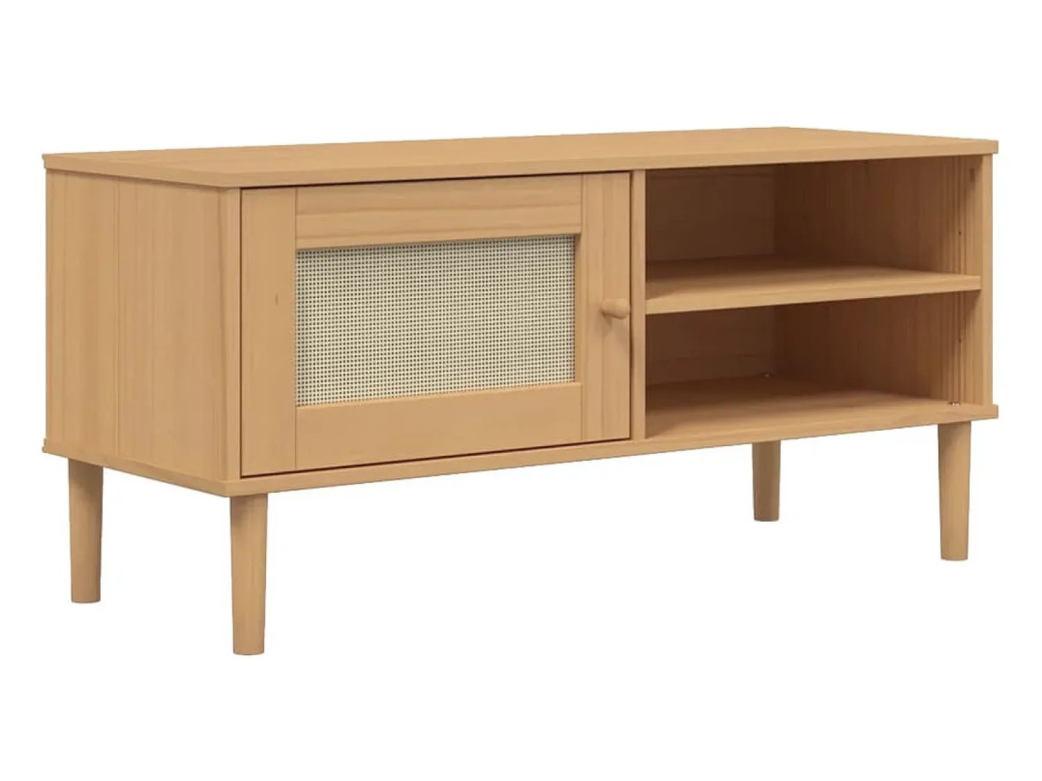 Best Móvel de TV SENJA aspeto vime 106x40x49cm pinho maciço PT403013 Castanho