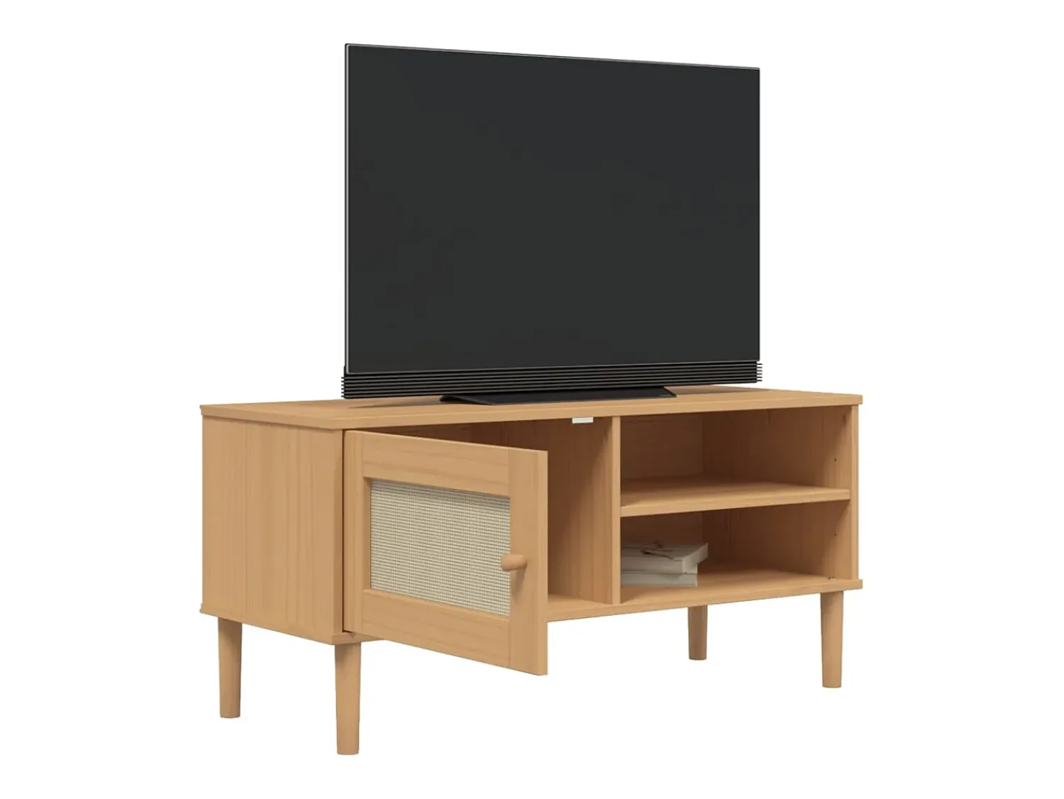 Best Móvel de TV SENJA aspeto vime 106x40x49cm pinho maciço PT403013 Castanho