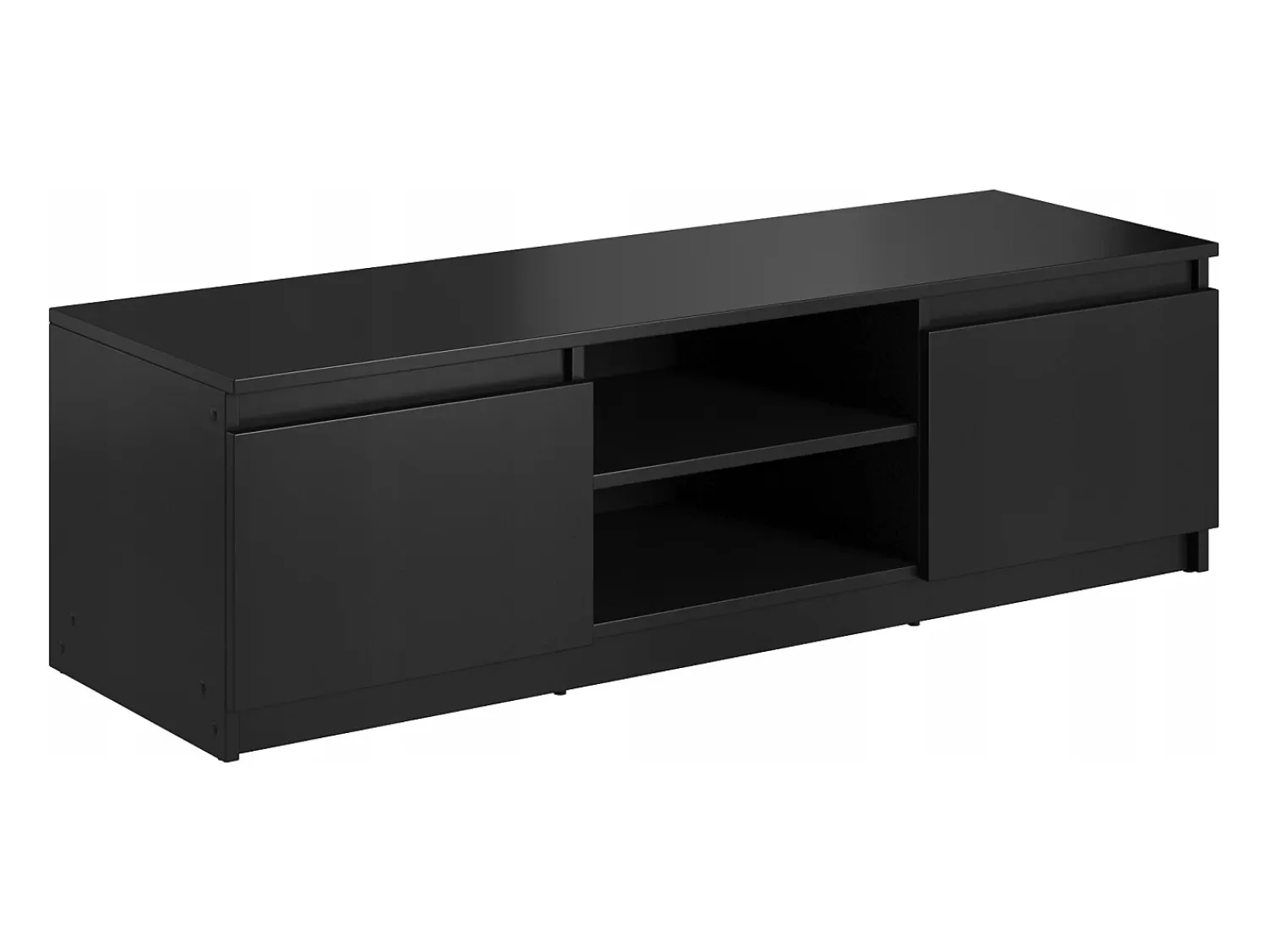 Móvel De Tv| Móvel de TV simples 120 cm com LED, para televisor, 2 armários e prateleiras, fosco Preto