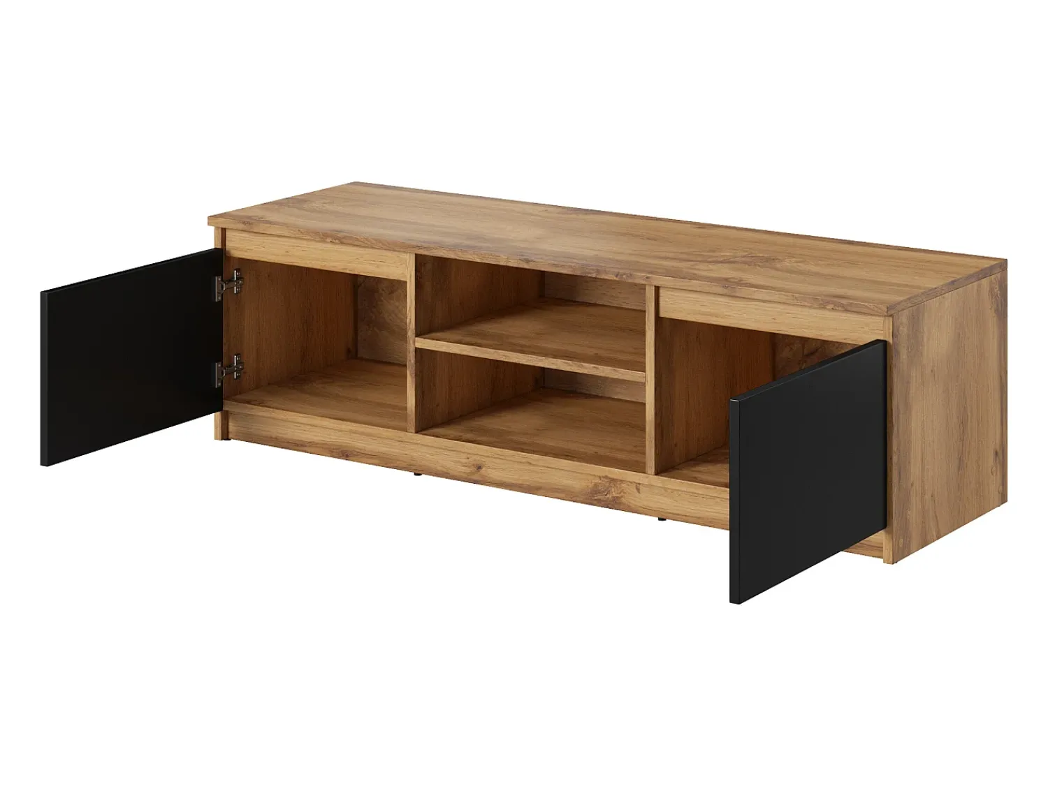 Móvel De Tv* Móvel de TV simples 120 cm, para televisor, 2 armários e prateleiras, estrutura carvalho wotan, frentes preto mate Natural escuro