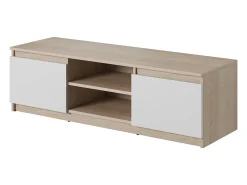 Móvel De Tv* Móvel de TV simples 120 cm, para televisor, 2 armários e prateleiras, estrutura carvalho sonoma, frentes branco mate Natural claro