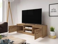 Hot Móvel de TV simples 120 cm, para televisor, 2 armários e prateleiras, estrutura castanheiro, frentes castanheiro mate Natural escuro
