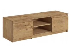 Hot Móvel de TV simples 120 cm, para televisor, 2 armários e prateleiras, estrutura castanheiro, frentes castanheiro mate Natural escuro