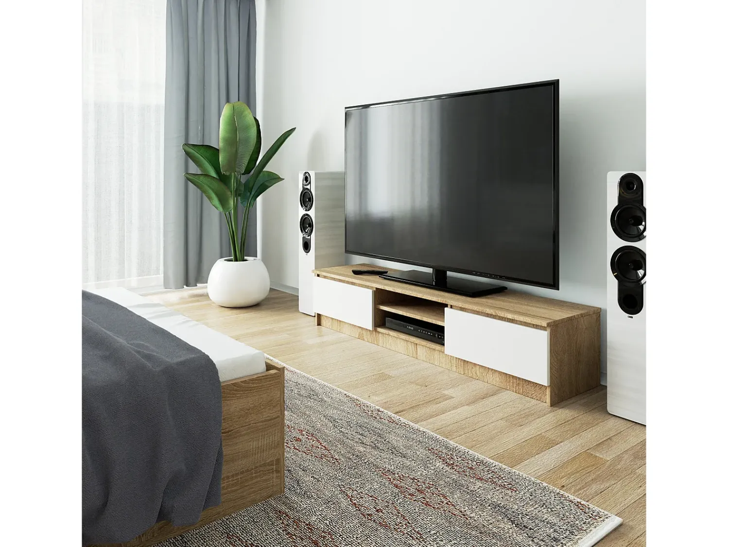 Akord Móvel de TV Sonoma Carvalho/Banco - 160 cm, Portas Rebatíveis, Prateleiras Integradas, Design Moderno e Funcional^ Móvel De Tv