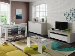 Dmora Móvel de TV Stamford, Aparador para televisão da sala, Móvel de TV 2 portas, Aparador baixo para sala, 120x42h40 cm, e Cimento Branco