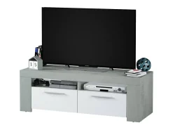 Dmora Móvel de TV Stamford, Aparador para televisão da sala, Móvel de TV 2 portas, Aparador baixo para sala, 120x42h40 cm, e Cimento Branco