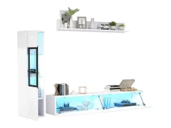 Merax Móvel de TV suspenso + conjunto de vitrine de sala - LEDs - Aglomerado - brilhante^ Móvel De Tv