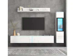 Merax Móvel de TV suspenso + conjunto de vitrine de sala - LEDs - Aglomerado - brilhante^ Móvel De Tv
