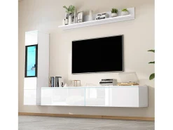 Merax Móvel de TV suspenso + conjunto de vitrine de sala - LEDs - Aglomerado - brilhante^ Móvel De Tv