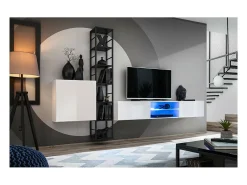 Online Meublorama Móvel de TV suspenso 180cm com 2 portas e nichos iluminados coleção SWITCH. Móvel na cor branca. Branco